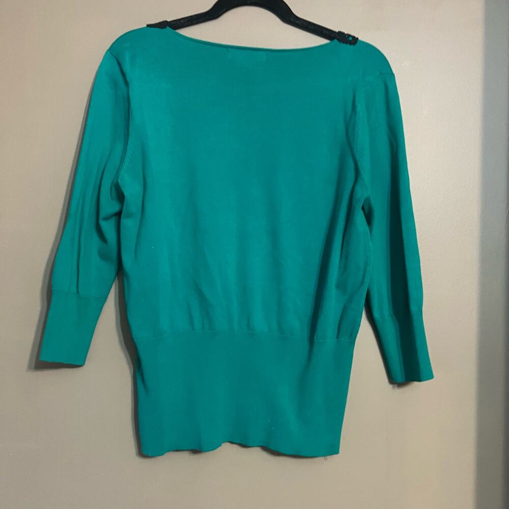 August Silk Women's Green Knit Sweater, Black Sequin Collar & 3/4 Sleeves, Large - Picture 4 of 12